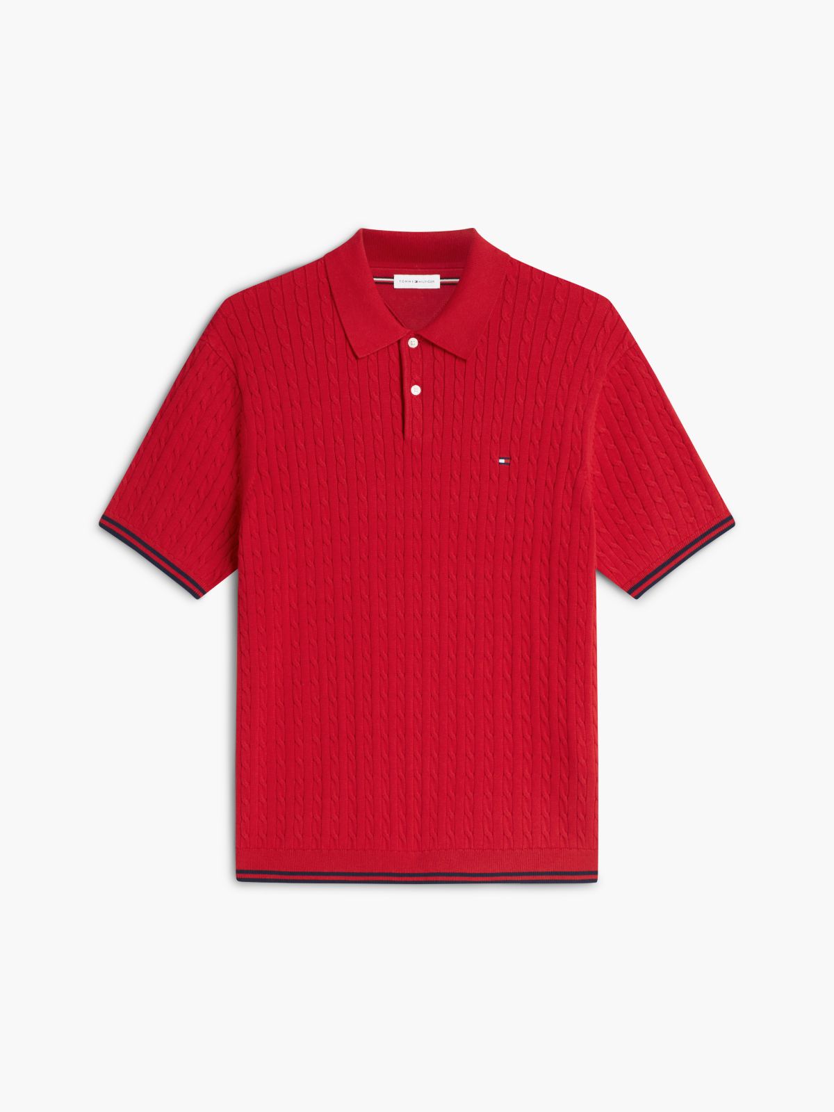 Cable Knit Short Sleeve Polo Jumper — Red