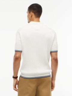 Cable Knit Short Sleeve Polo Jumper — White 4