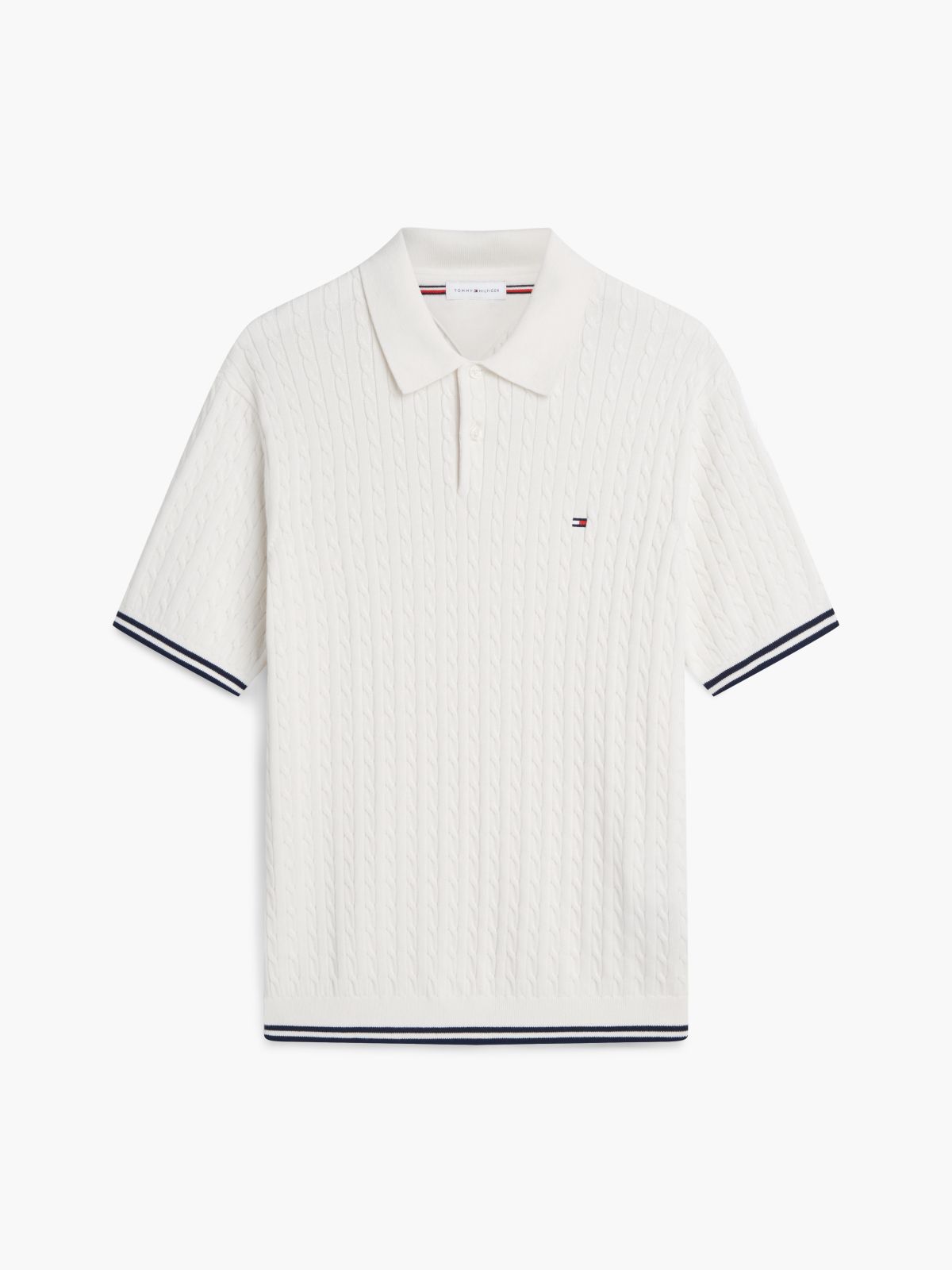 Cable Knit Short Sleeve Polo Jumper — White