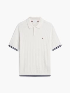Cable Knit Short Sleeve Polo Jumper — White 5