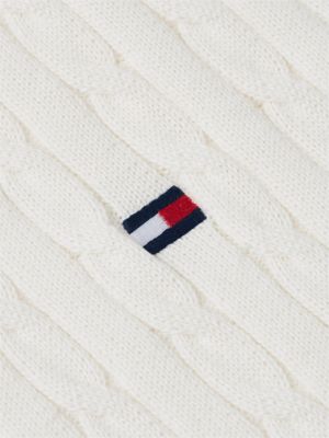 white regular fit cable knit polo shirt for men tommy hilfiger