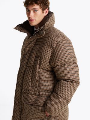 brown hooded oversized puffer jacket for men tommy hilfiger