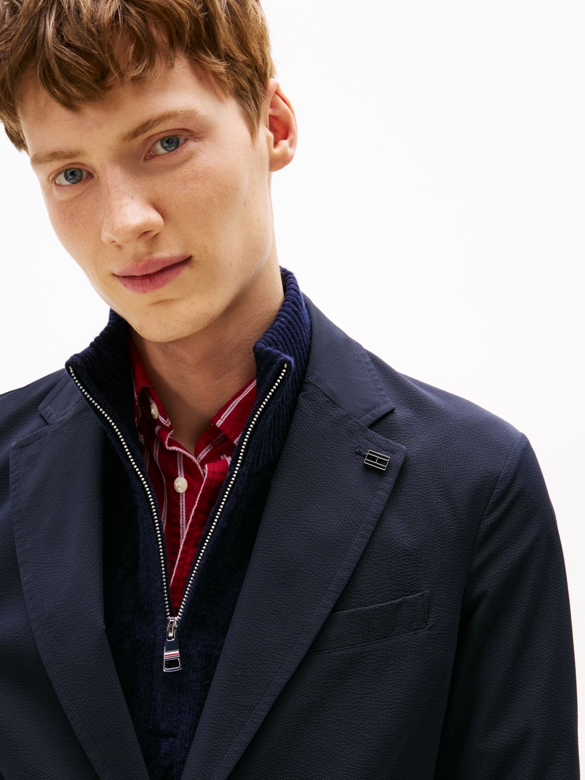 Performance Packable Water Repellent Seersucker Blazer — Blue
