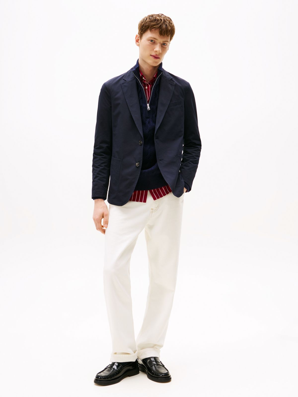 Performance Packable Water Repellent Seersucker Blazer — Blue