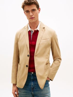 khaki smart casual washed regular fit blazer for men tommy hilfiger