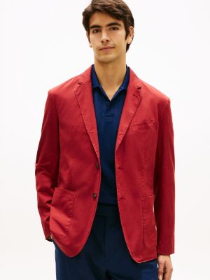 red smart casual washed regular fit blazer for men tommy hilfiger