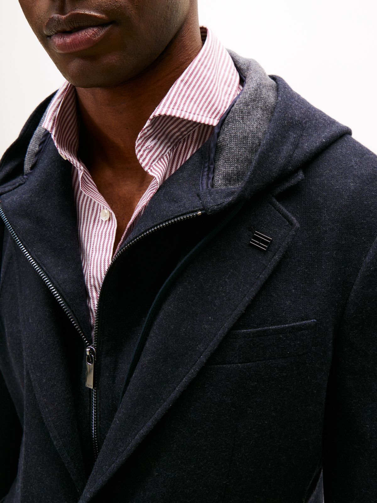 Smart Casual Wool Blend Hooded Blazer — Blue