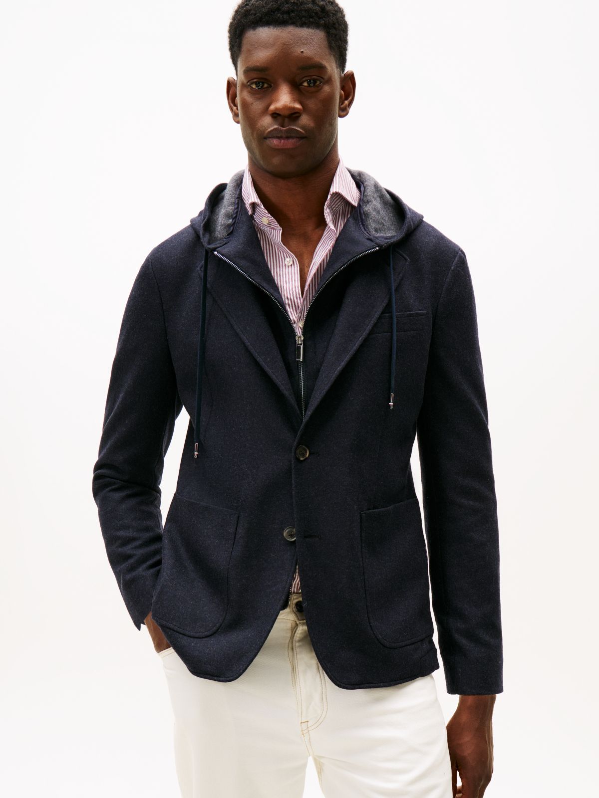 Smart Casual Wool Blend Hooded Blazer — Blue
