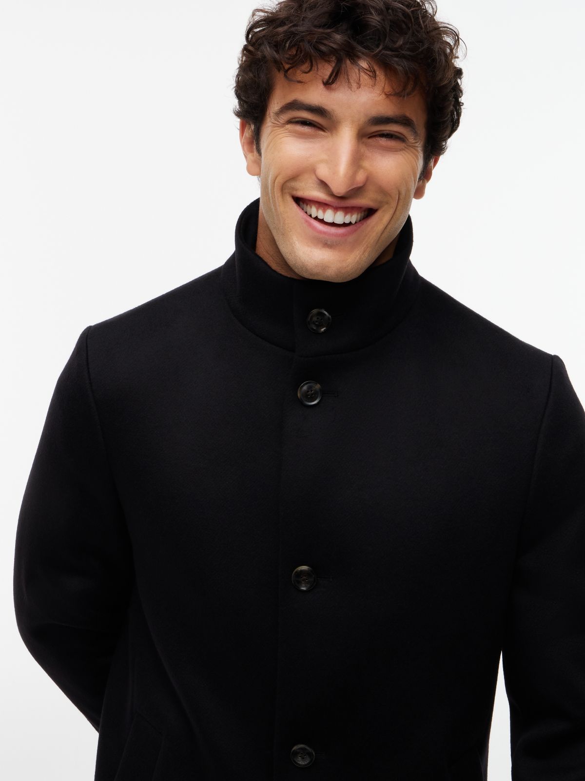 New York Label Wool Blend Coat — Black