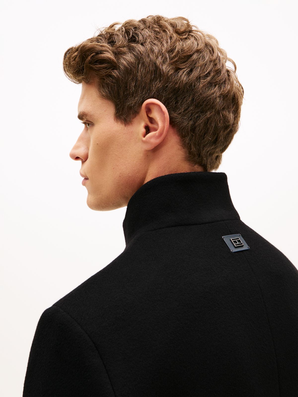 New York Label Wool Blend Coat — Black
