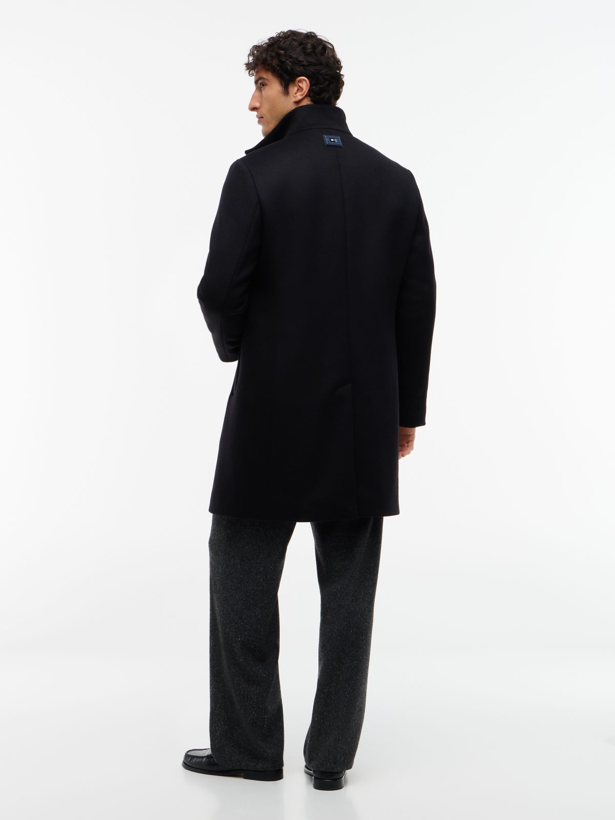 New York Label Wool Blend Coat — Black