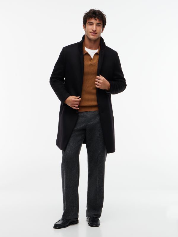 New York Label Wool Blend Coat — Black