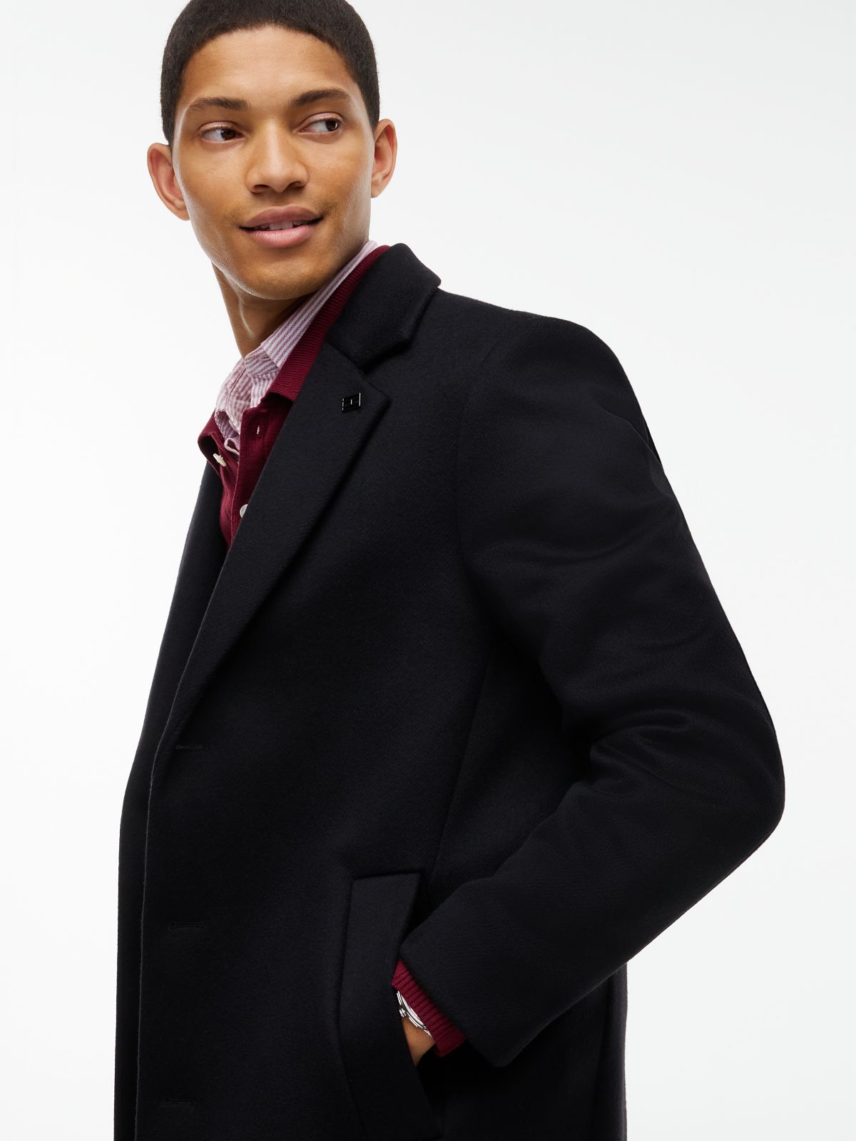 New York Label Wool Blend Coat — Black