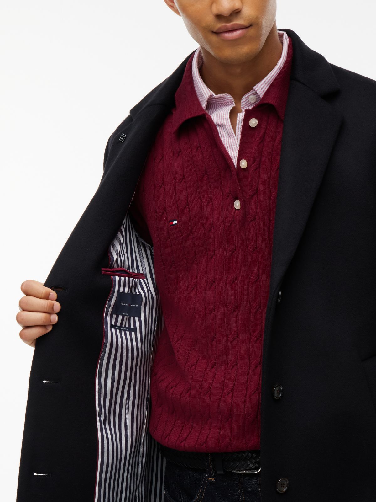 New York Label Wool Blend Coat — Black