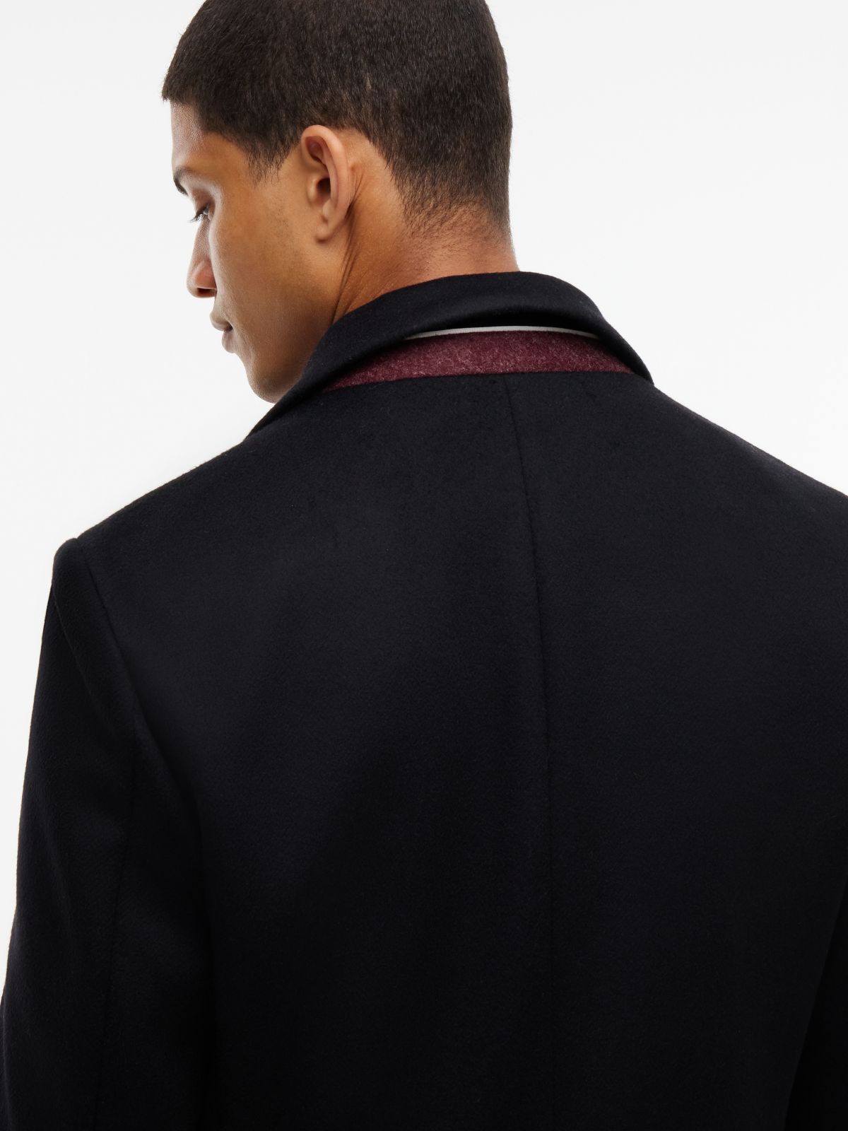 New York Label Wool Blend Coat — Black