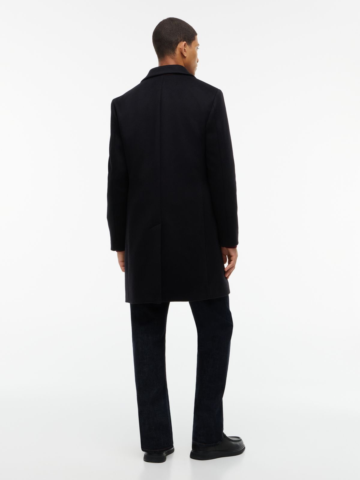 New York Label Wool Blend Coat — Black