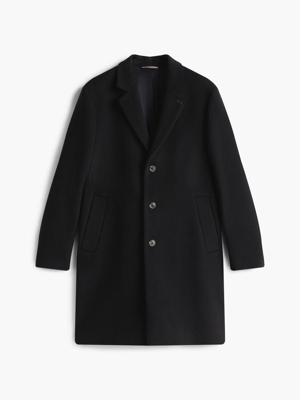 New York Label Wool Blend Coat — Black