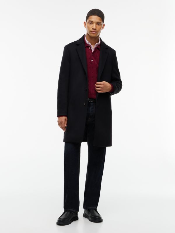 New York Label Wool Blend Coat — Black