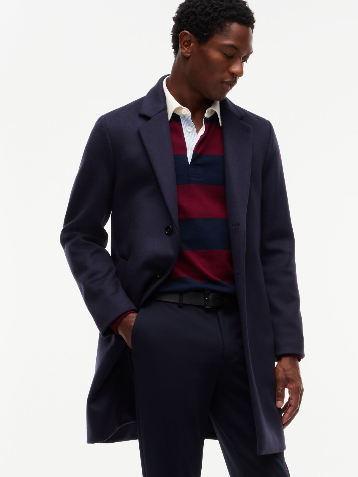 New York Label Wool Blend Coat — Blue