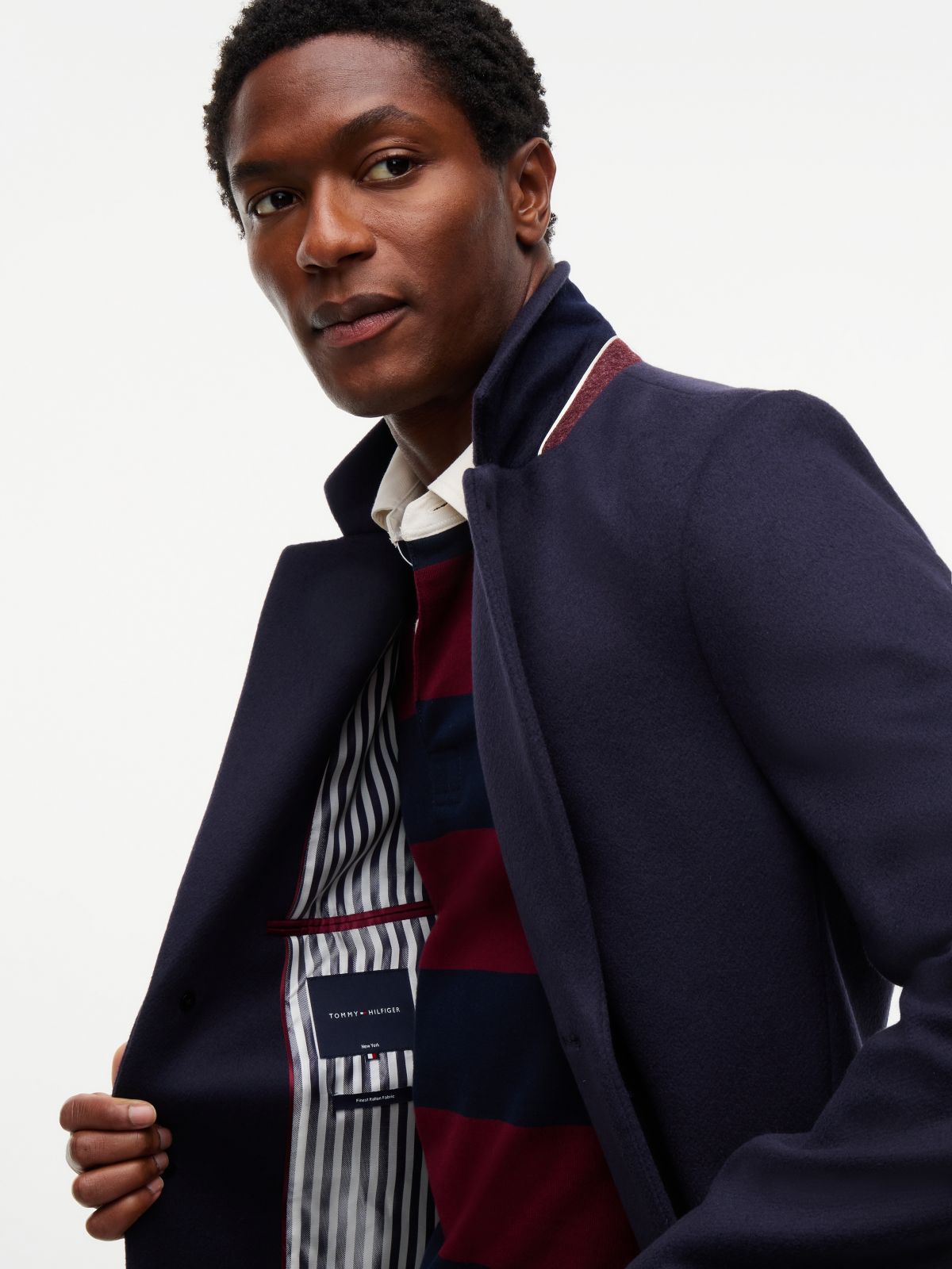 New York Label Wool Blend Coat — Blue