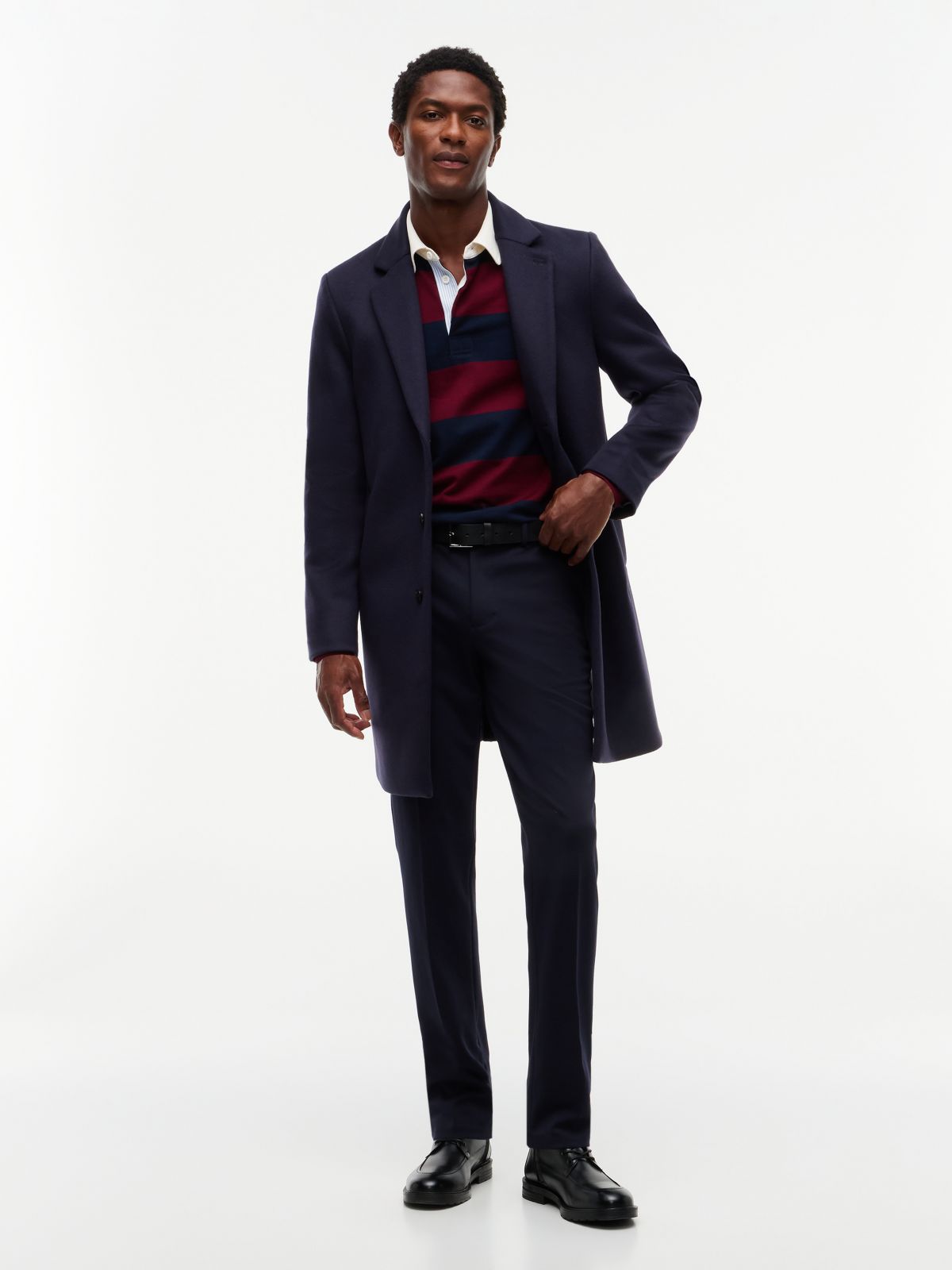 New York Label Wool Blend Coat — Blue