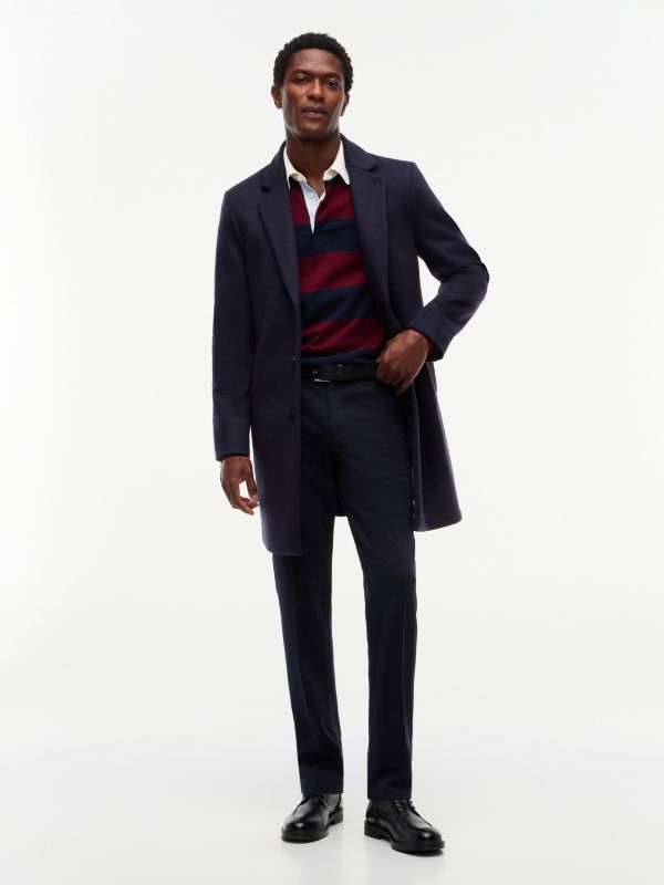 New York Label Wool Blend Coat — Blue