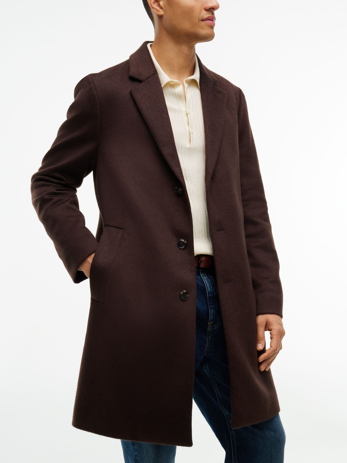New York Label Wool Blend Coat — Brown