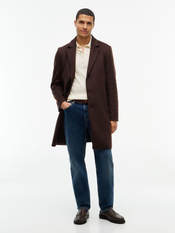 New York Label Wool Blend Coat — Brown