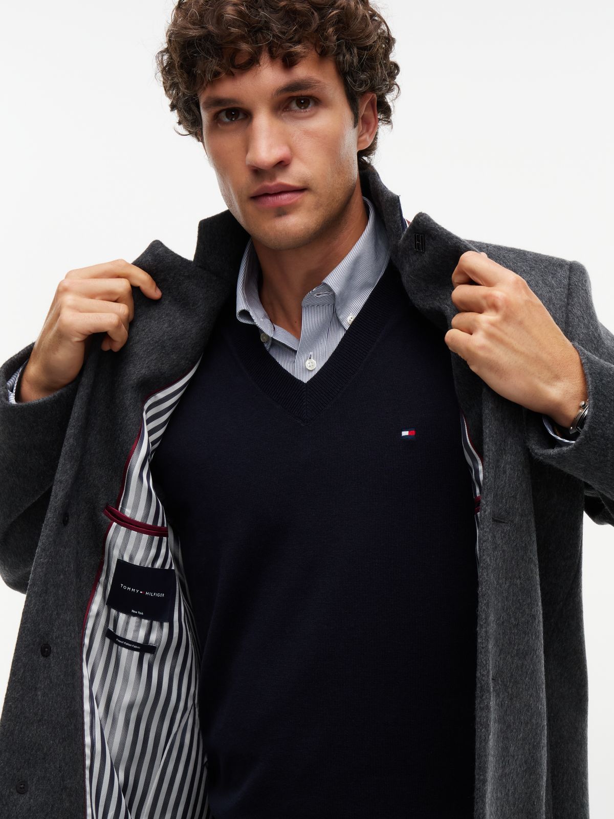 New York Label Wool Blend Coat — Grey