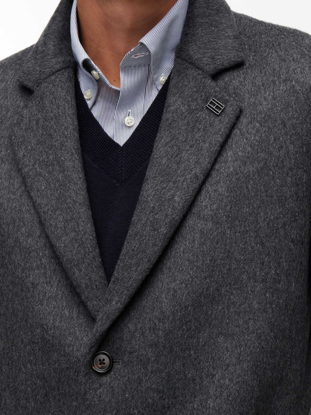 New York Label Wool Blend Coat — Grey