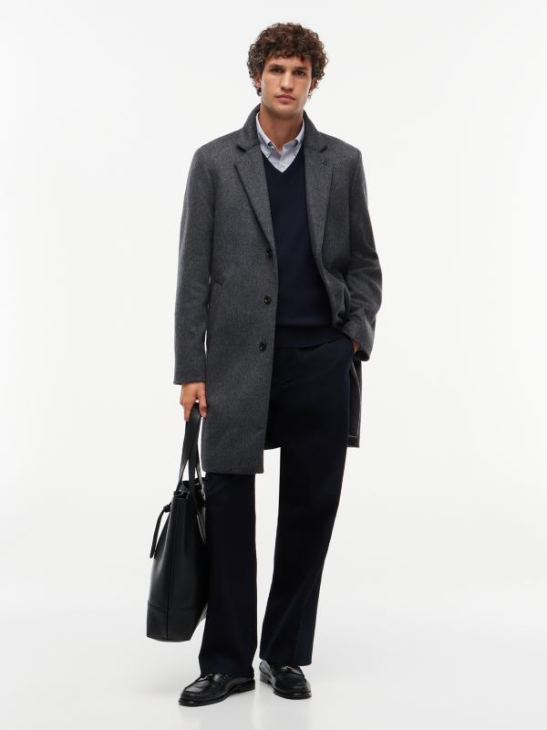 New York Label Wool Blend Coat — Grey