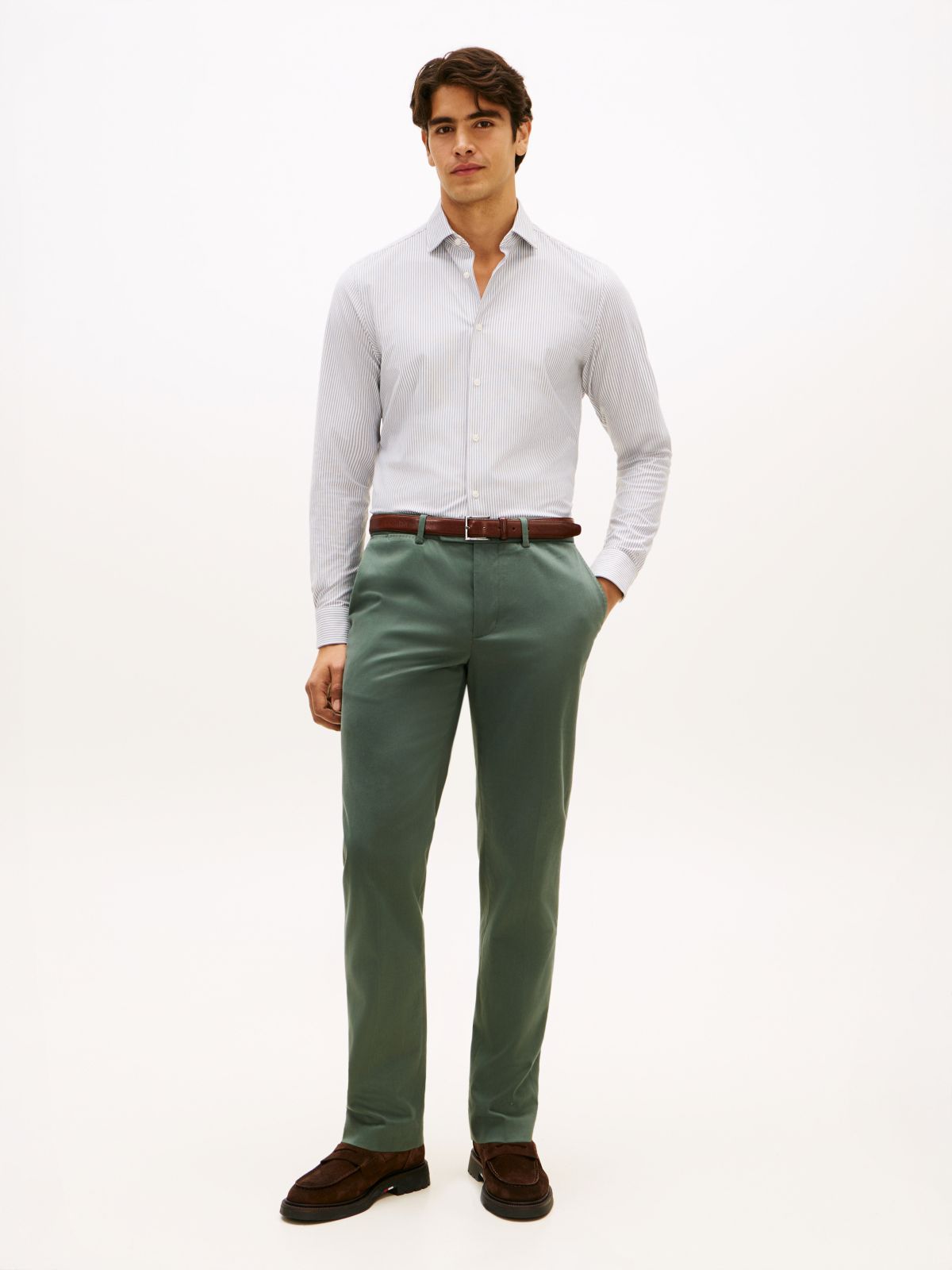 New York Label Denton Slim Straight Chinos — Green
