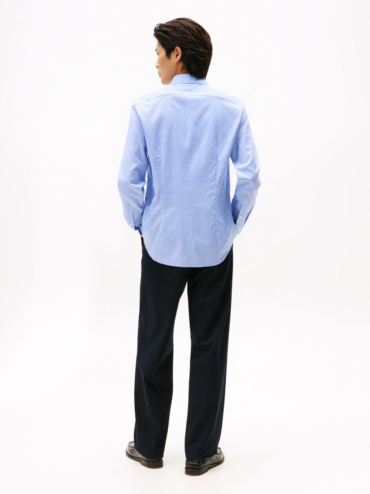 Smart Casual Slim Fit Check Dobby Shirt — Blue