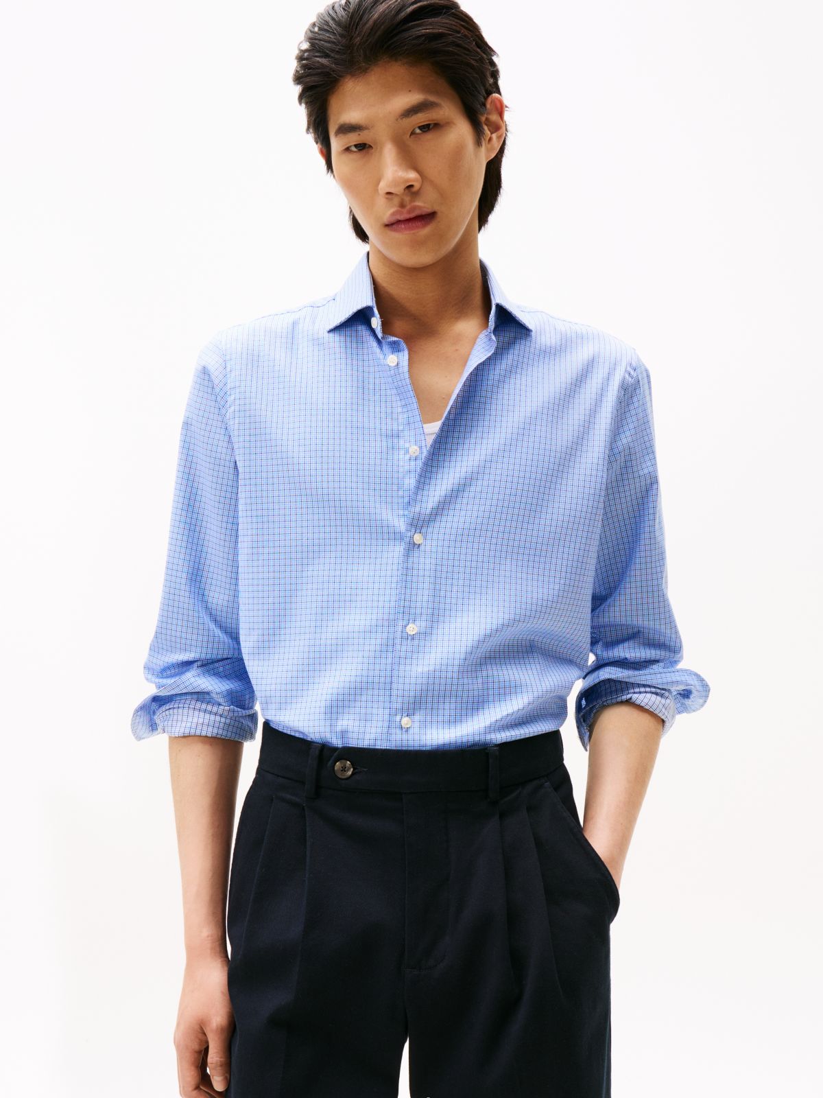 Smart Casual Slim Fit Check Dobby Shirt — Blue