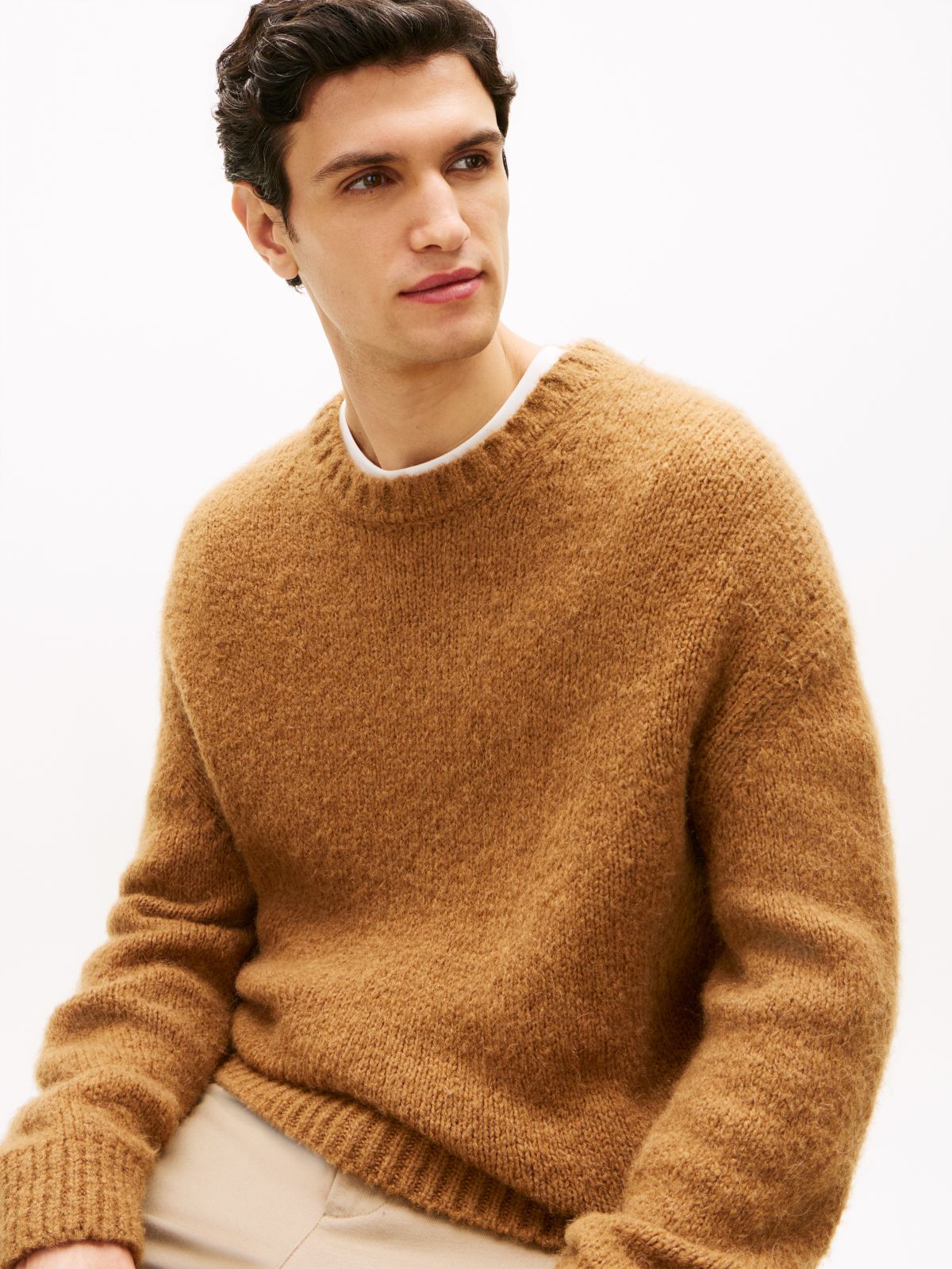 Crew Neck Jumper With Alpaca — Brown