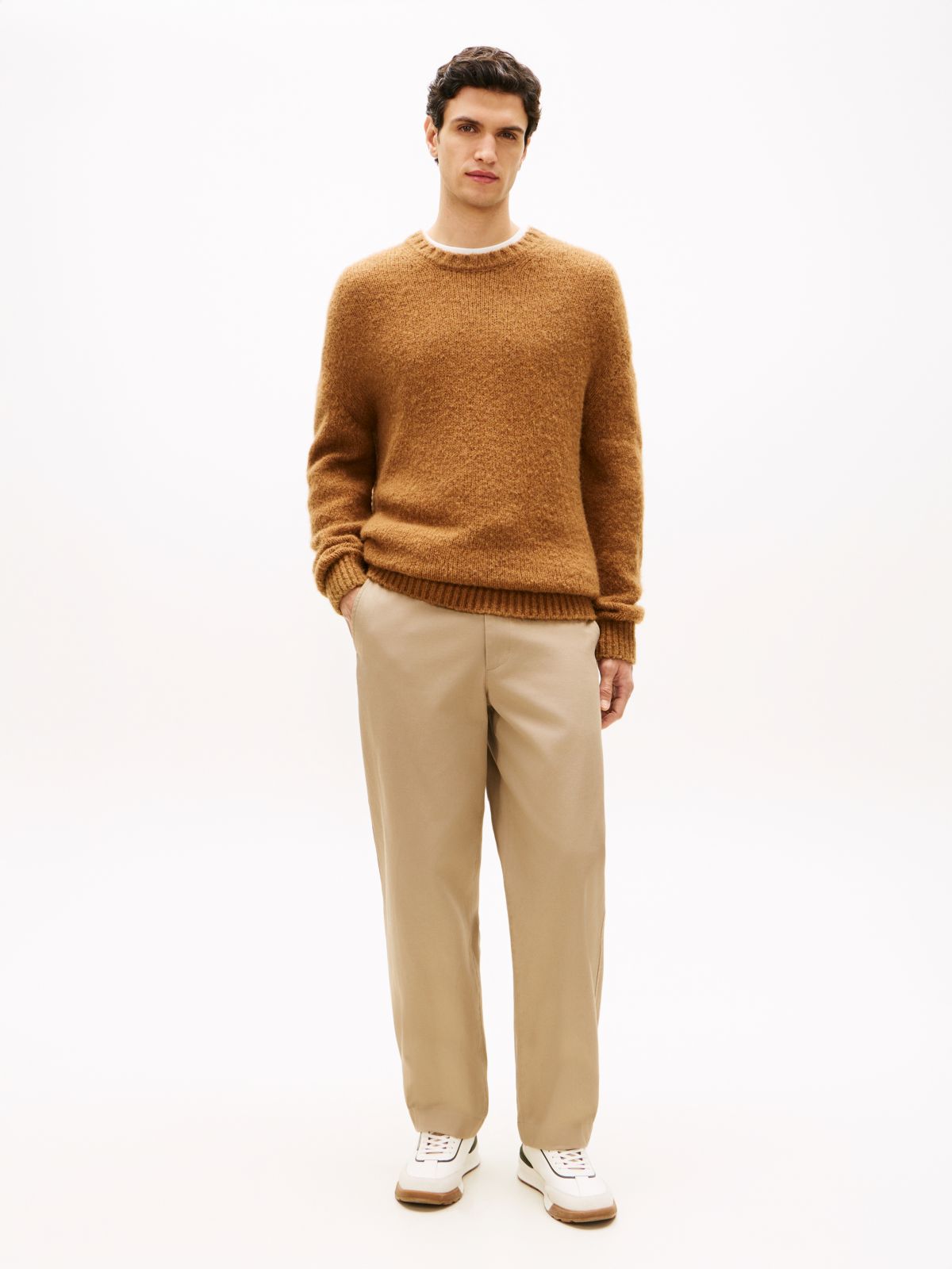 Crew Neck Jumper With Alpaca — Brown