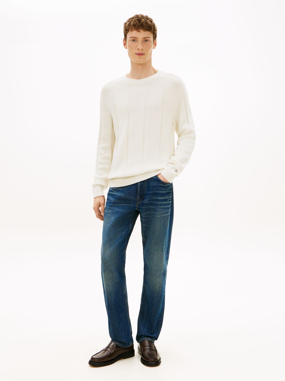 Smart Casual Textured Wool Blend Jumper — Beige