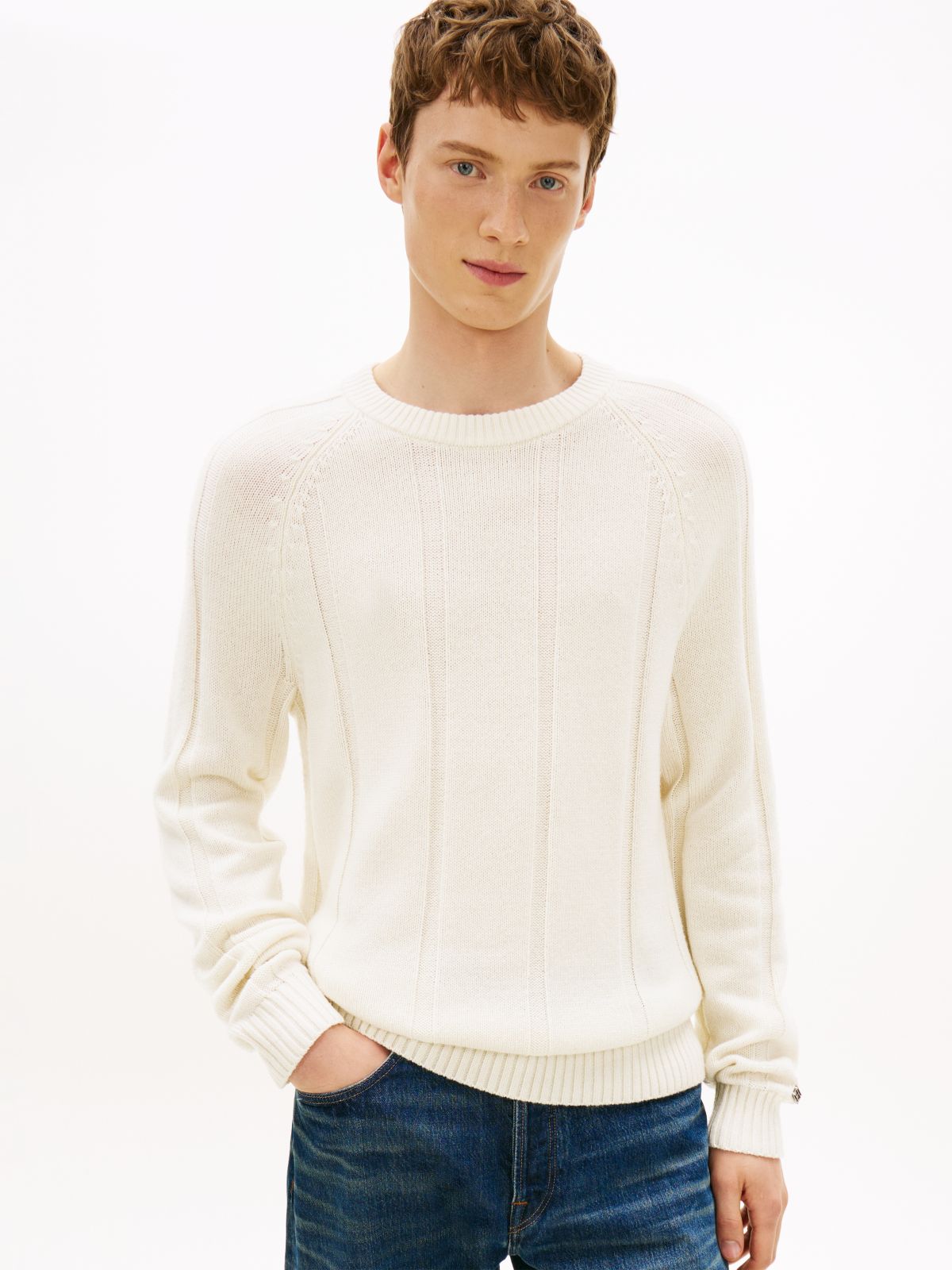 Smart Casual Textured Wool Blend Jumper — Beige