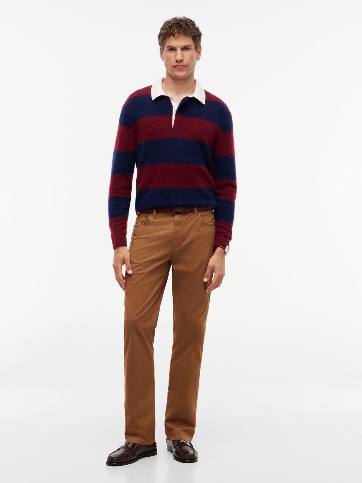 Denton Slim Straight Leg Five-Pocket Trousers — Brown