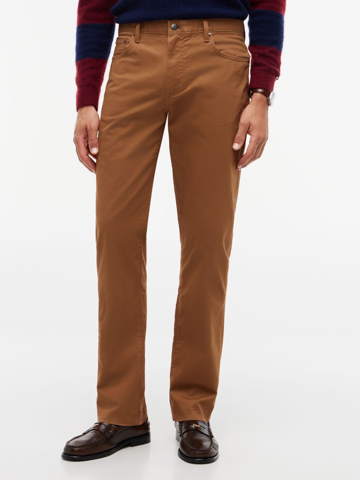 Denton Slim Straight Leg Five-Pocket Trousers — Brown