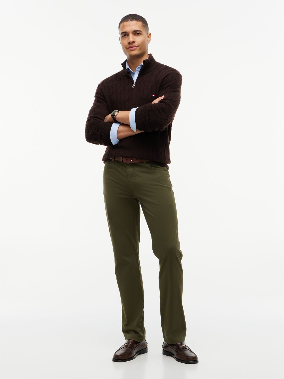 Denton Slim Straight Leg Five-Pocket Trousers — Green