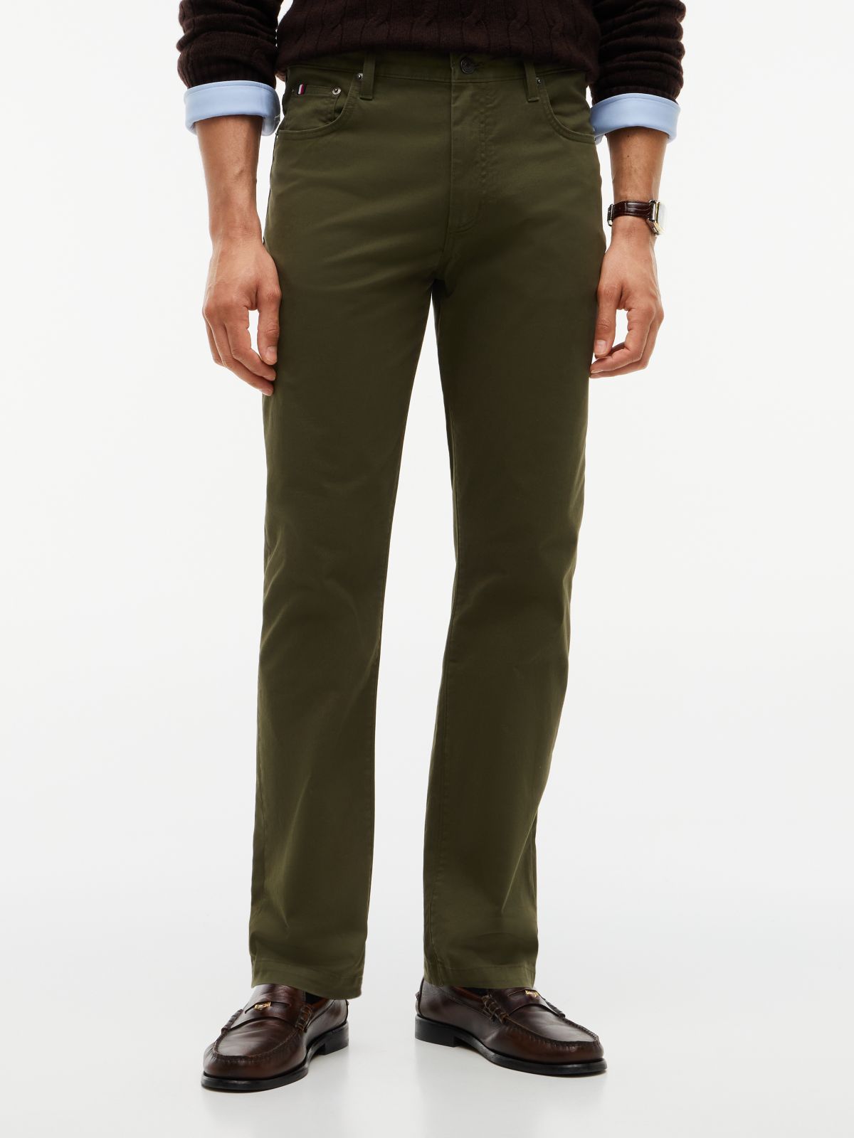Denton Slim Straight Leg Five-Pocket Trousers — Green