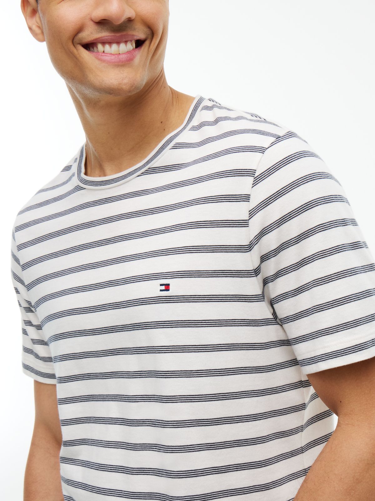 Flag Embroidery Stripe Jersey T-Shirt — Blue