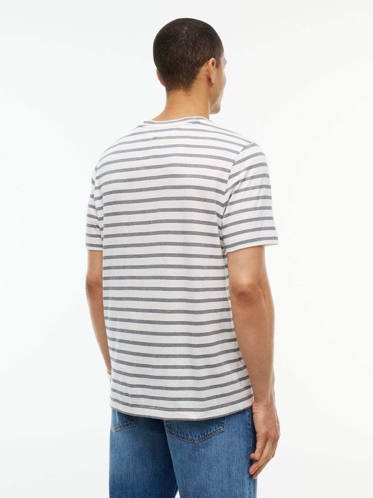 Flag Embroidery Stripe Jersey T-Shirt — Blue