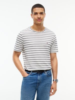 t-shirt à rayures en jersey à drapeau brodé blue pour hommes tommy hilfiger