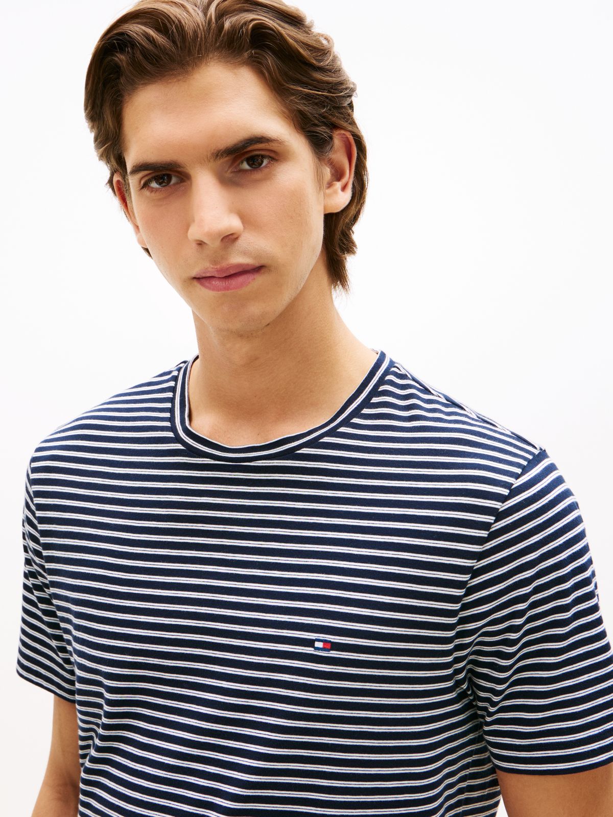 Flag Embroidery Stripe Jersey T-Shirt — Blue