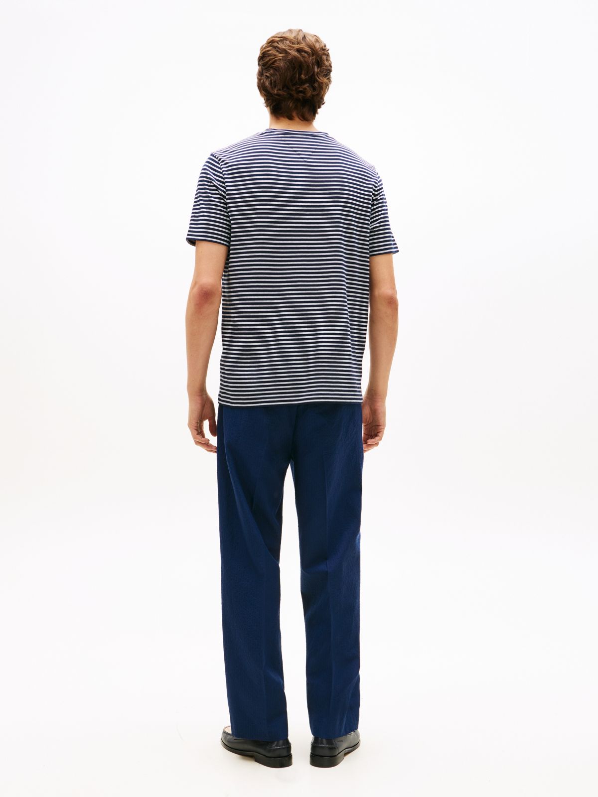 Flag Embroidery Stripe Jersey T-Shirt — Blue
