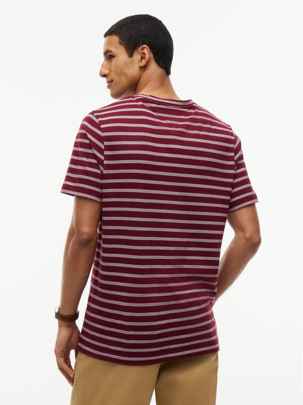 Flag Embroidery Stripe Jersey T-Shirt — Red