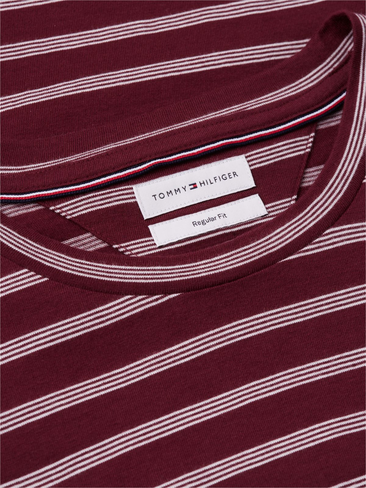 Flag Embroidery Stripe Jersey T-Shirt — Red
