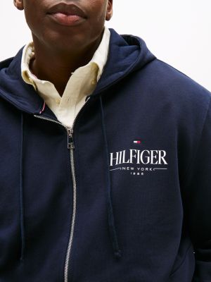 blue plus logo zip-thru hoody for men tommy hilfiger